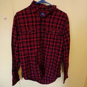 George Red and Black Plaid Casual Button Down Shirt
